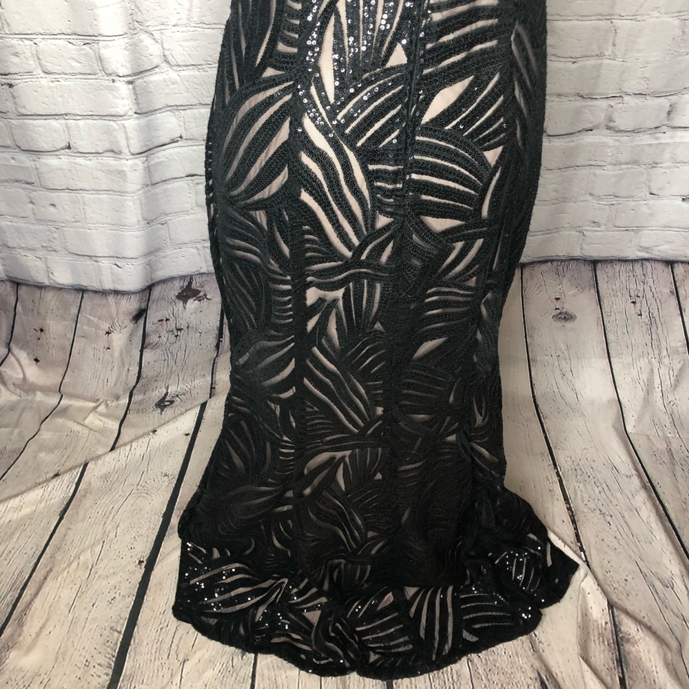 Trixxi black & nude sequin striped long dress sz 7 - Picture 7 of 13